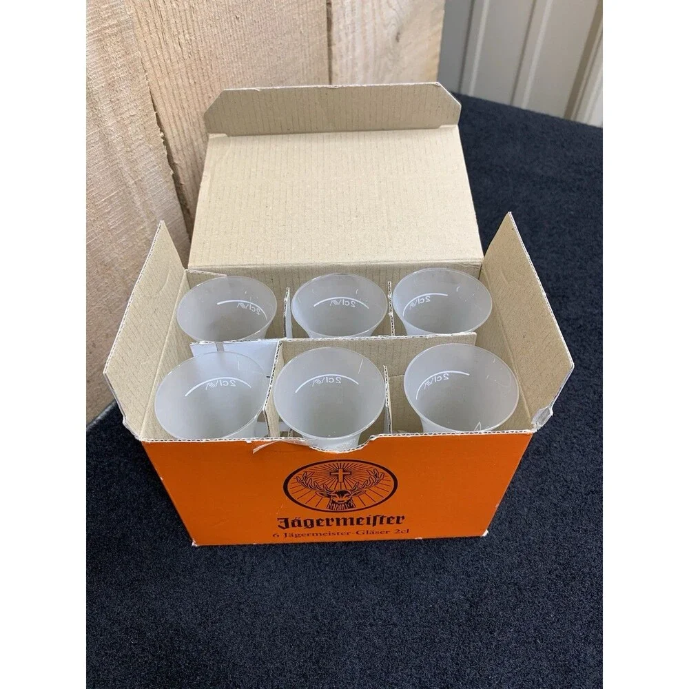 Jagermeister 2CL Shot Glass Set Of 6 Frosted Stemmed Cordial Footed B8